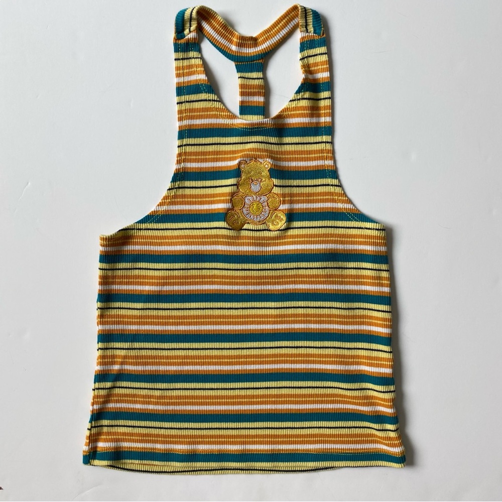 Care Bears Size Small 6 7 Funshine Bear Orange Green Tank Top Stripes Girls EUC